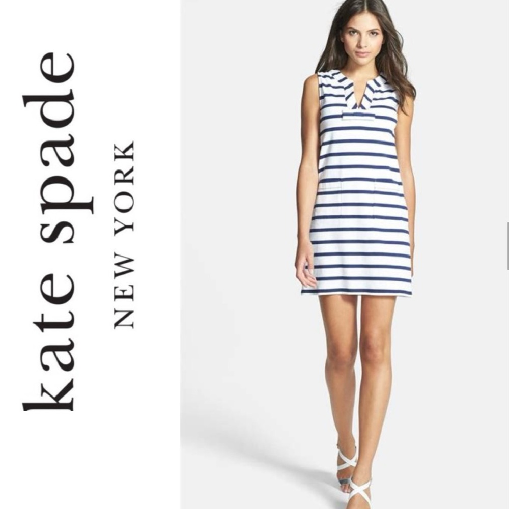 Kate Spade New York Women’s Small Tropez Navy/White Stripe Cotton Shift Dress‎